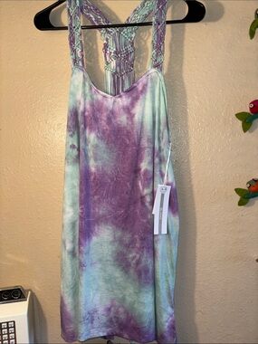 NWT LAGACI "Daylight Dreamer" tank dress features a purple and green tie-dye des
